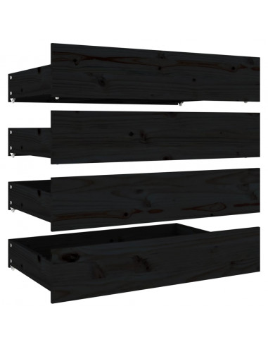 Cassettoni da Letto 4 pz in Legno Massello di Pino Nero