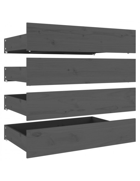 Cassettoni da Letto 4 pz in Legno Massello di Pino Grigio