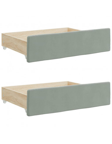 Cassetti da Letto 2pz Grigio Chiaro Legno Multistrato e Velluto