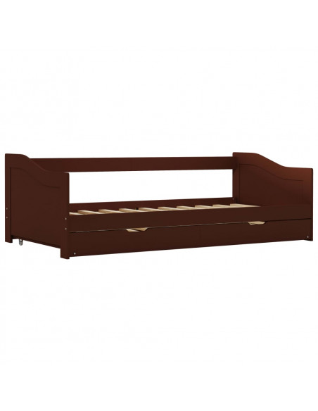 Divano Letto a Scomparsa Marrone Scuro Legno di Pino 90x200 cm