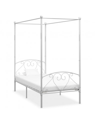 Letto a Baldacchino Bianco in Metallo 90x200 cm