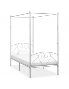 Letto a Baldacchino Bianco in Metallo 100x200 cm 2