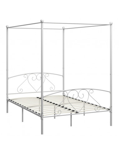 Letto a Baldacchino Bianco in Metallo 140x200 cm