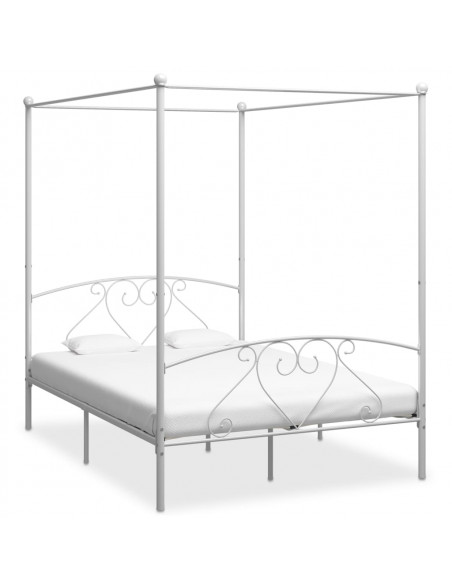 Letto a Baldacchino Bianco in Metallo 160x200 cm