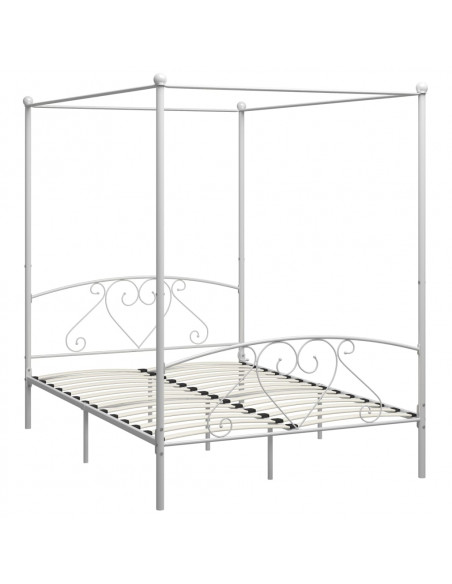 Letto a Baldacchino Bianco in Metallo 160x200 cm