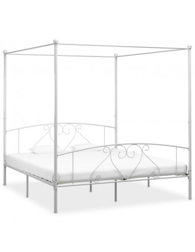 Letto a Baldacchino Bianco in Metallo 180x200 cm
