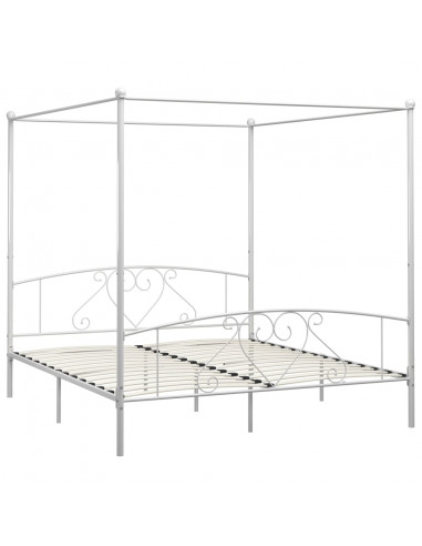 Letto a Baldacchino Bianco in Metallo 180x200 cm