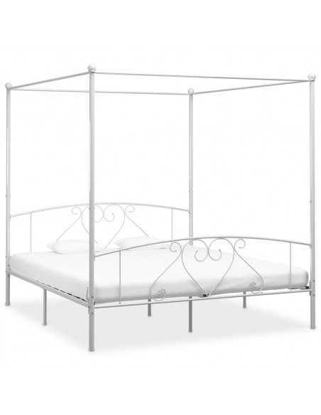 Letto a Baldacchino Bianco in Metallo 200x200 cm