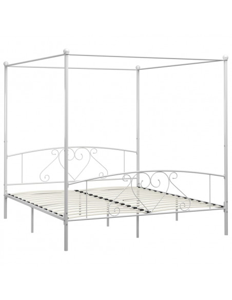 Letto a Baldacchino Bianco in Metallo 200x200 cm