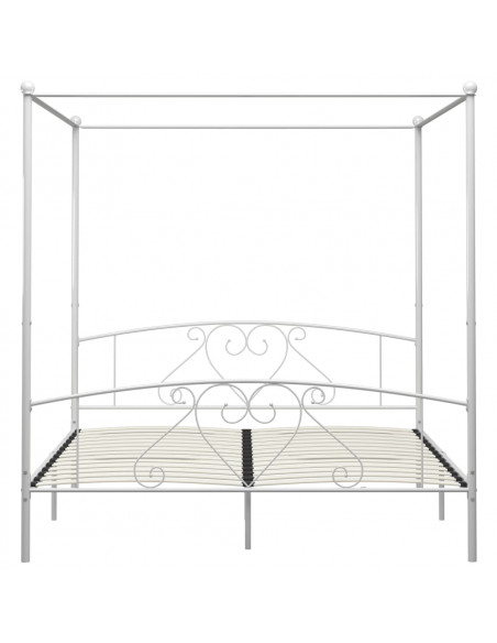 Letto a Baldacchino Bianco in Metallo 200x200 cm