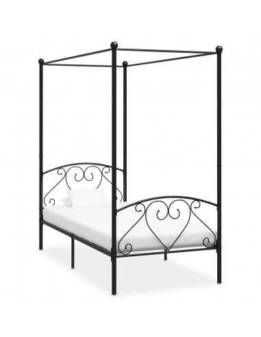 Letto a Baldacchino Nero in Metallo 90x200 cm