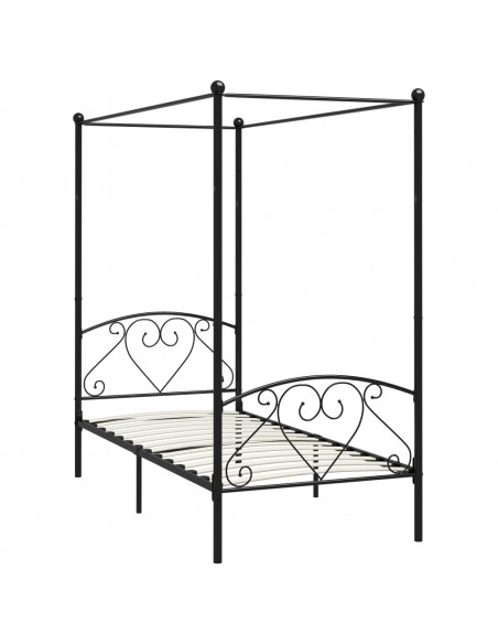 Letto a Baldacchino Nero in Metallo 90x200 cm