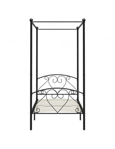 Letto a Baldacchino Nero in Metallo 90x200 cm