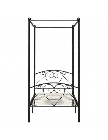 Letto a Baldacchino Nero in Metallo 90x200 cm