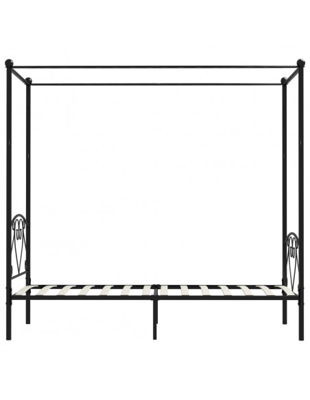 Letto a Baldacchino Nero in Metallo 90x200 cm