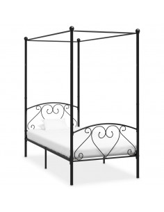 Letto a Baldacchino Nero in Metallo 120x200 cm 2