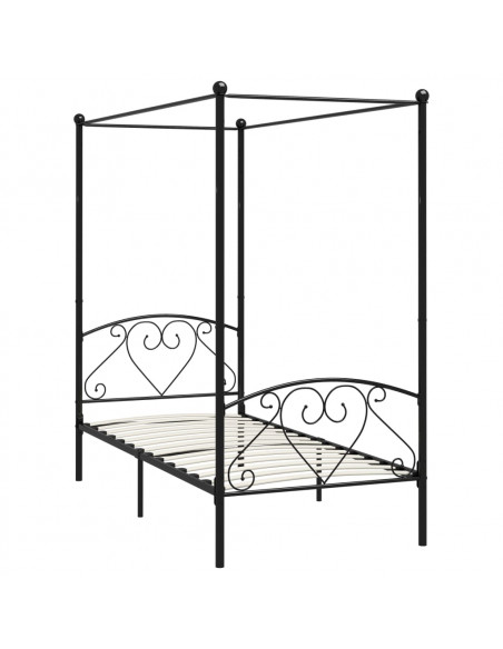 Letto a Baldacchino Nero in Metallo 120x200 cm