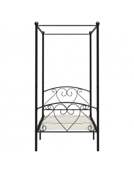Letto a Baldacchino Nero in Metallo 120x200 cm
