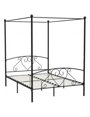 Letto a Baldacchino Nero in Metallo 140x200 cm