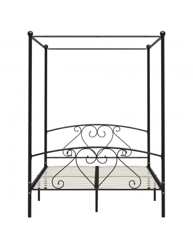 Letto a Baldacchino Nero in Metallo 140x200 cm
