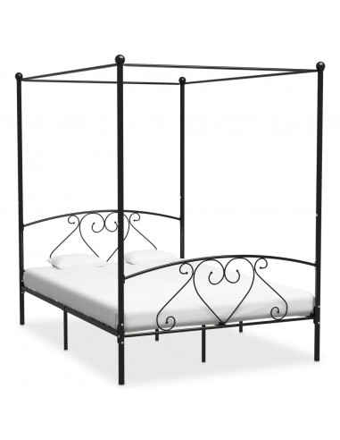 Letto a Baldacchino Nero in Metallo 160x200 cm