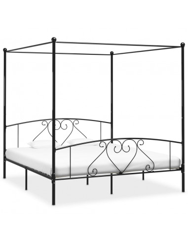 Letto a Baldacchino Nero in Metallo 200x200 cm