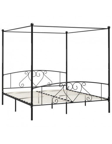 Letto a Baldacchino Nero in Metallo 200x200 cm