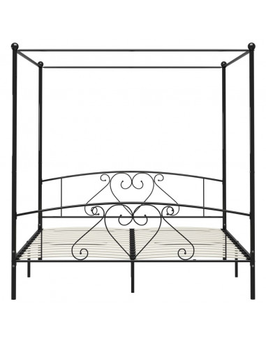 Letto a Baldacchino Nero in Metallo 200x200 cm