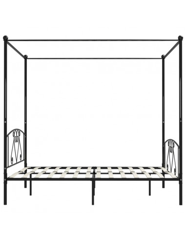 Letto a Baldacchino Nero in Metallo 200x200 cm