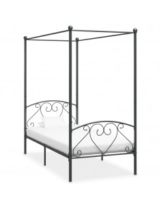 Letto a Baldacchino Grigio in Metallo 90x200 cm 2