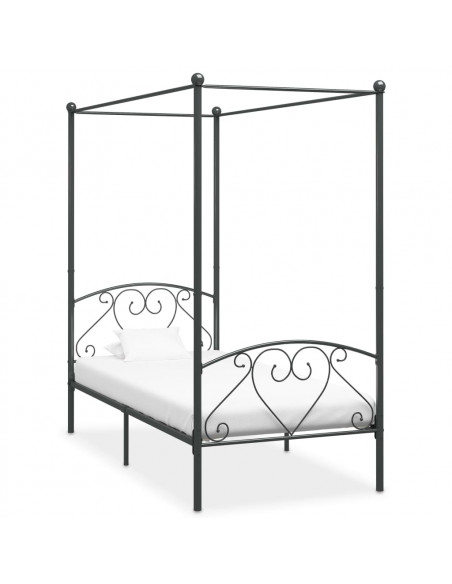 Letto a Baldacchino Grigio in Metallo 90x200 cm