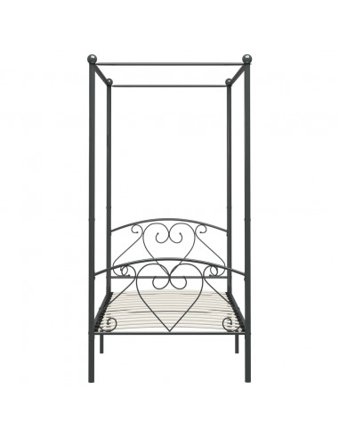 Letto a Baldacchino Grigio in Metallo 90x200 cm