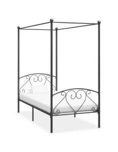 Letto a Baldacchino Grigio in Metallo 100x200 cm 2