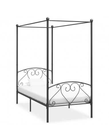 Letto a Baldacchino Grigio in Metallo 100x200 cm