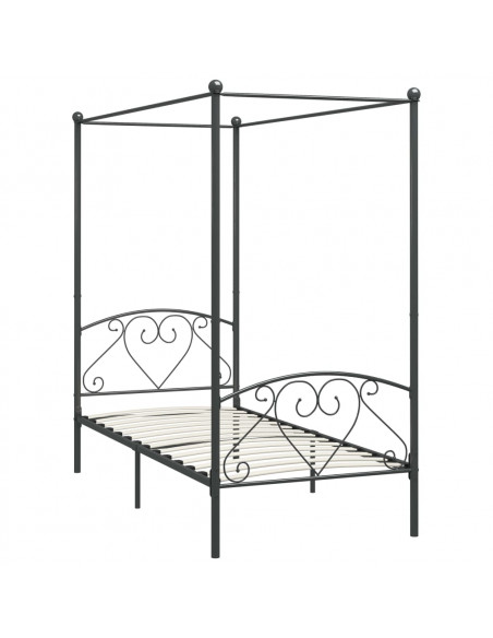 Letto a Baldacchino Grigio in Metallo 100x200 cm