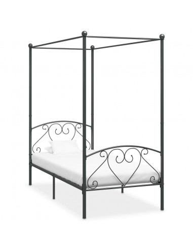 Letto a Baldacchino Grigio in Metallo 120x200 cm