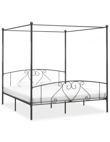 Letto a Baldacchino Grigio in Metallo 180x200 cm