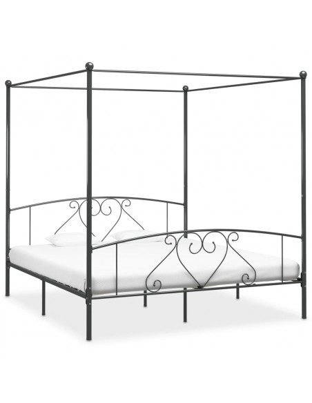 Letto a Baldacchino Grigio in Metallo 180x200 cm