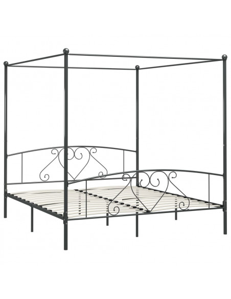 Letto a Baldacchino Grigio in Metallo 180x200 cm