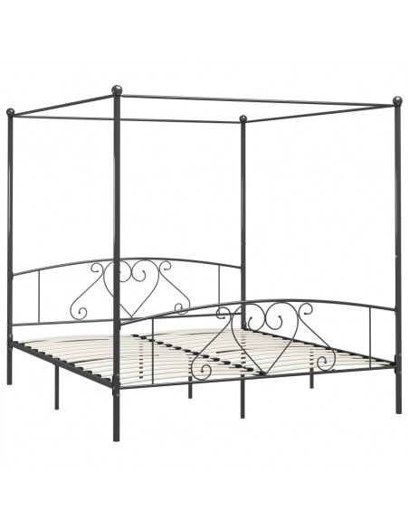 Letto a Baldacchino Grigio in Metallo 200x200 cm