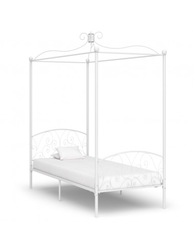 Letto a Baldacchino Bianco in Metallo 90x200 cm