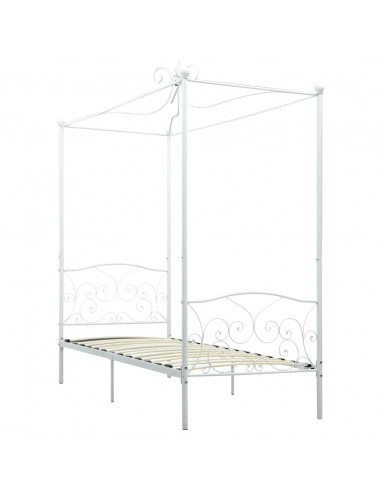 Letto a Baldacchino Bianco in Metallo 90x200 cm