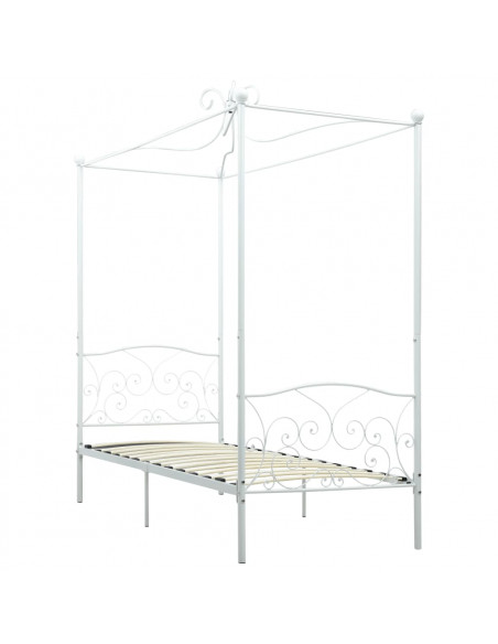 Letto a Baldacchino Bianco in Metallo 90x200 cm