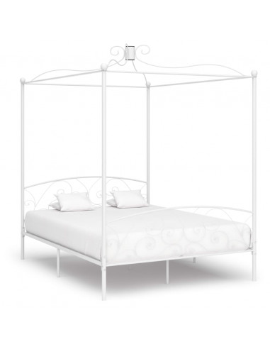 Letto a Baldacchino Bianco in Metallo 180x200 cm