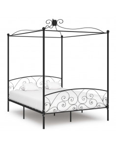 Letto a Baldacchino Nero in Metallo 180x200 cm 2