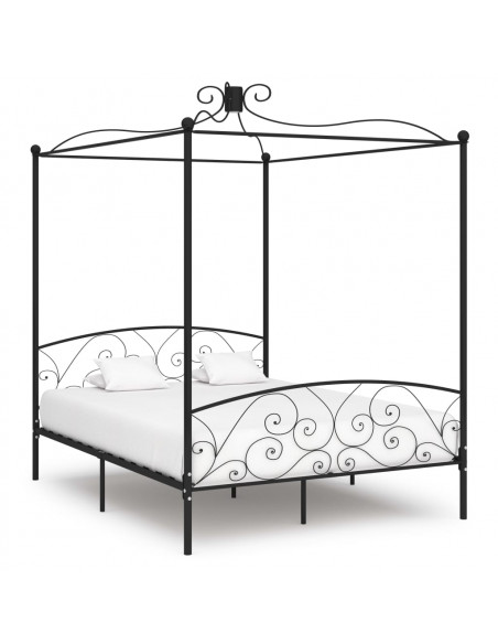 Letto a Baldacchino Nero in Metallo 180x200 cm