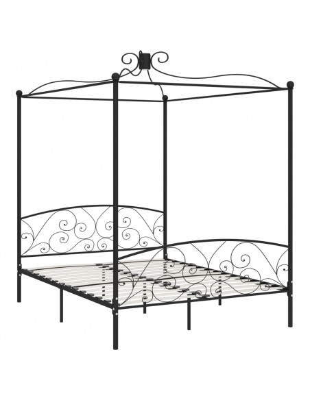 Letto a Baldacchino Nero in Metallo 180x200 cm