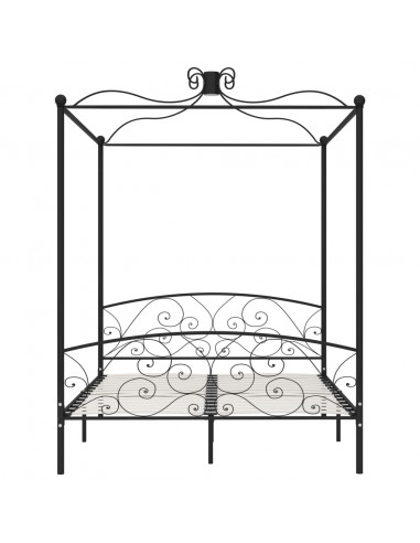 Letto a Baldacchino Nero in Metallo 180x200 cm
