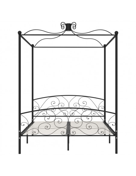 Letto a Baldacchino Nero in Metallo 180x200 cm