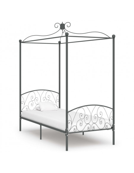 Letto a Baldacchino Grigio in Metallo 100x200 cm